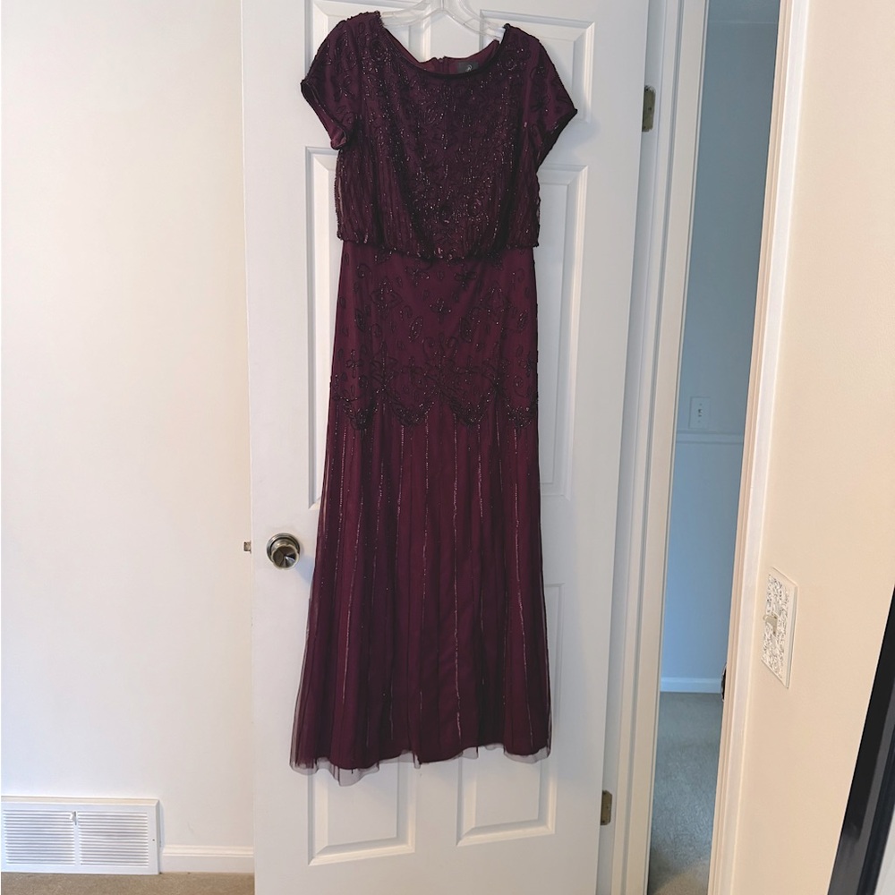 Adrianna Papell Burgandy Beaded Gown